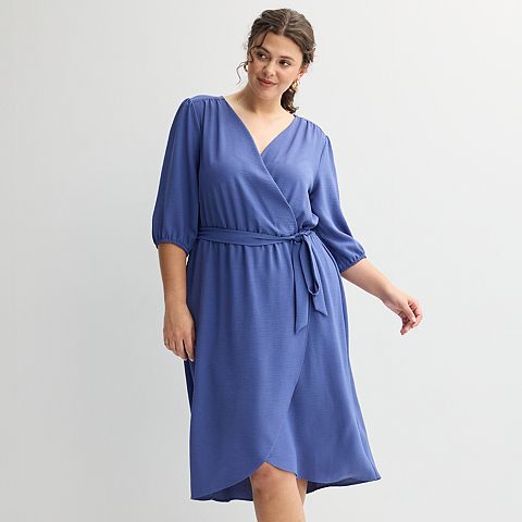 Женские платья Studio Connection Plus Size Studio Connection Solid Airflow 3/4 Sleeve Wrap Dress