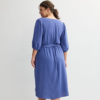 Plus Size Studio Connection Solid Airflow 3/4 Sleeve Wrap Dress