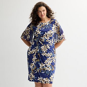 Plus Size Studio Connection Printed Side Drape Chiffon Dress