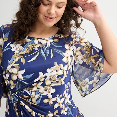 Plus Size Studio Connection Printed Side Drape Chiffon Dress