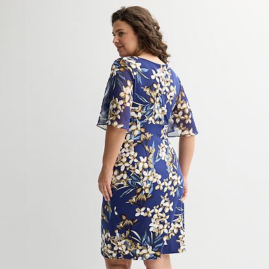Plus Size Studio Connection Printed Side Drape Chiffon Dress