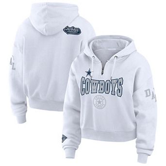 Women's WEAR by Erin Andrews White Dallas Cowboys Plus Size Patch Quarter-Zip Hoodie
