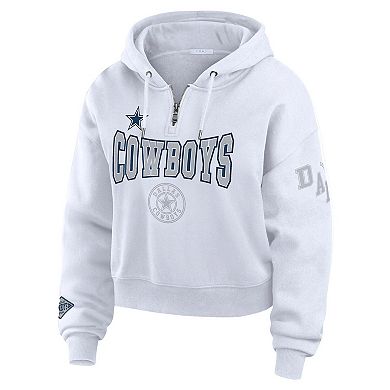 Women's WEAR by Erin Andrews White Dallas Cowboys Plus Size Patch Quarter-Zip Hoodie