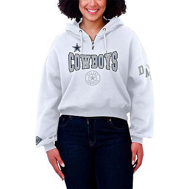 Women's WEAR by Erin Andrews White Dallas Cowboys Plus Size Patch Quarter-Zip Hoodie