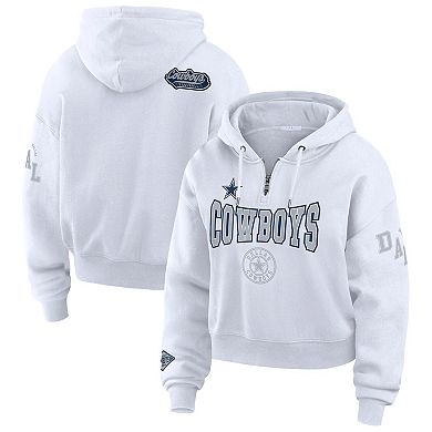 Women's WEAR by Erin Andrews White Dallas Cowboys Plus Size Patch Quarter-Zip Hoodie