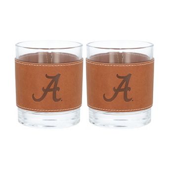 Alabama Crimson Tide 2-Pack 12oz Rocks Glass with Leather Wrap