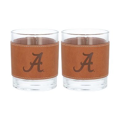 Alabama Crimson Tide 2-Pack 12oz Rocks Glass with Leather Wrap