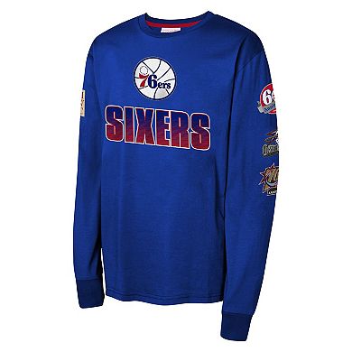 Youth Mitchell & Ness Royal Philadelphia 76ers Hardwood Classics All Over Long Sleeve T-Shirt