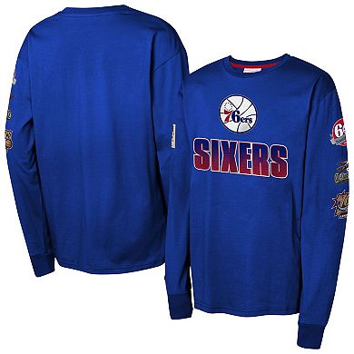 Youth Mitchell & Ness Royal Philadelphia 76ers Hardwood Classics All Over Long Sleeve T-Shirt