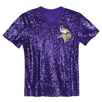 Girls Youth Justin Jefferson Purple Minnesota Vikings Sequin V-Neck Fashion Jersey