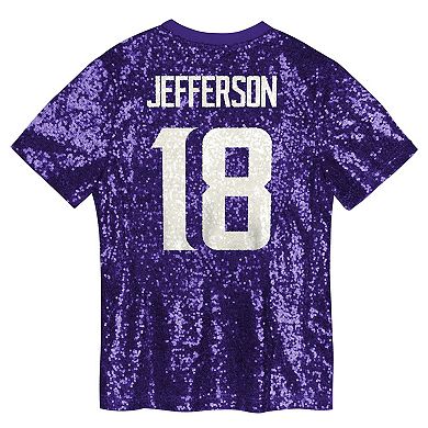 Girls Youth Justin Jefferson Purple Minnesota Vikings Sequin V-Neck Fashion Jersey