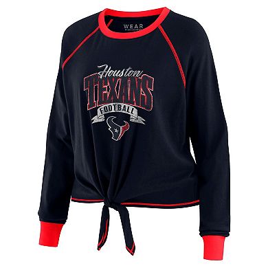 Women's WEAR by Erin Andrews Navy/Red Houston Texans Tie-Front Long Sleeve Top