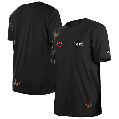 Men's New Era x Felt Black Cincinnati Reds T-Shirt