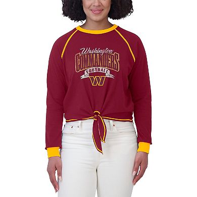 Women's WEAR by Erin Andrews Burgundy/Gold Washington Commanders Tie-Front Long Sleeve Top