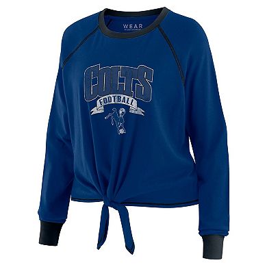 Women's WEAR by Erin Andrews Royal/Black Indianapolis Colts Tie-Front Long Sleeve Top