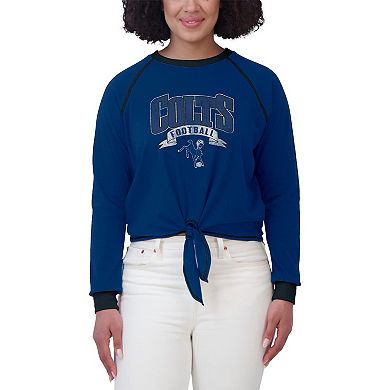 Women's WEAR by Erin Andrews Royal/Black Indianapolis Colts Tie-Front Long Sleeve Top
