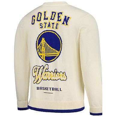 Unisex The Wild Collective Cream Golden State Warriors Jacquard Knit Pullover Sweater