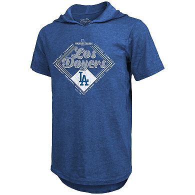 Men's Majestic Threads Royal Los Angeles Dodgers 2024 World Series Champions Tri-Blend Hoodie T-Shirt