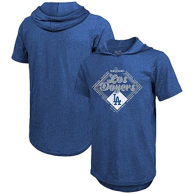 Men's Majestic Threads Royal Los Angeles Dodgers 2024 World Series Champions Tri-Blend Hoodie T-Shirt