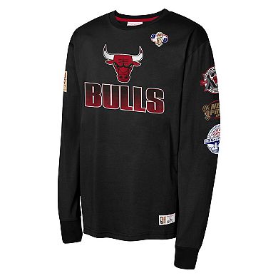 Youth Mitchell & Ness Black Chicago Bulls Hardwood Classics All Over Long Sleeve T-Shirt