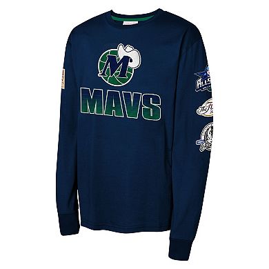 Youth Mitchell & Ness Navy Dallas Mavericks Hardwood Classics All Over Long Sleeve T-Shirt