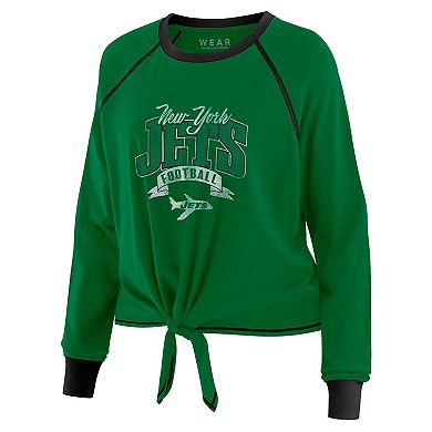 Women's WEAR by Erin Andrews Green/Black New York Jets Tie-Front Long Sleeve Top