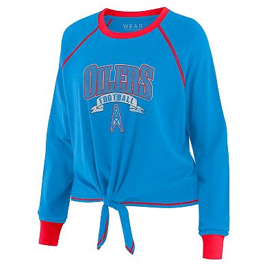 Women's WEAR by Erin Andrews Light Blue/Red Houston Oilers Tie-Front Long Sleeve Top