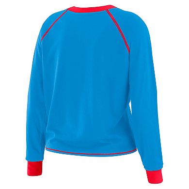 Women's WEAR by Erin Andrews Light Blue/Red Houston Oilers Tie-Front Long Sleeve Top