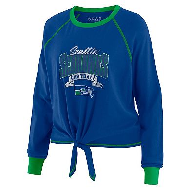 Women's WEAR by Erin Andrews Royal/Green Seattle Seahawks Tie-Front Long Sleeve Top