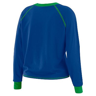 Women's WEAR by Erin Andrews Royal/Green Seattle Seahawks Tie-Front Long Sleeve Top