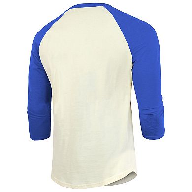 Men's Majestic Threads Cream/Royal Los Angeles Dodgers 2024 World Series Champions 3/4-Sleeve Raglan Tri-Blend T-Shirt