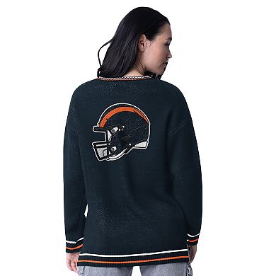 Women's Starter Navy Chicago Bears Oversized On the Ball Intarsia Knit Pullover Sweater