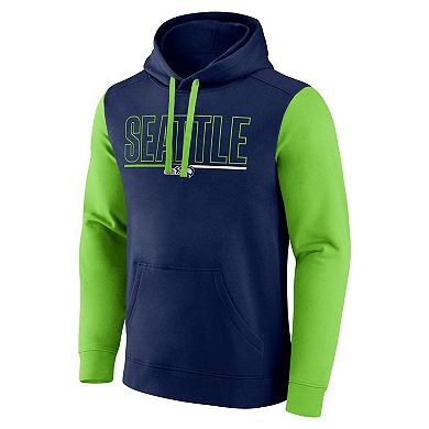 Men's Fanatics College Navy/Neon Green Seattle Seahawks Outline Pullover Hoodie