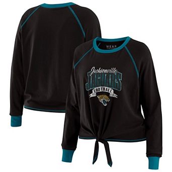 Women's WEAR by Erin Andrews Black/Teal Jacksonville Jaguars Plus Size Tie-Front Long Sleeve Top