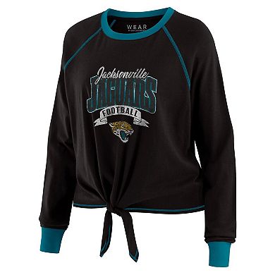 Women's WEAR by Erin Andrews Black/Teal Jacksonville Jaguars Plus Size Tie-Front Long Sleeve Top