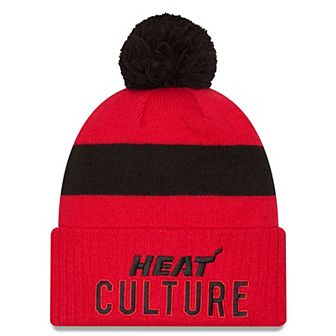 Men's New Era Red Miami Heat 2024/25 City Edition Cuffed Knit Hat with Pom