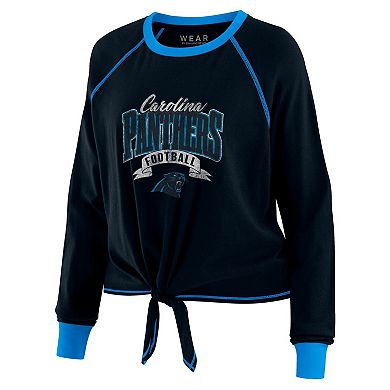 Women's WEAR by Erin Andrews Black/Blue Carolina Panthers Tie-Front Long Sleeve Top