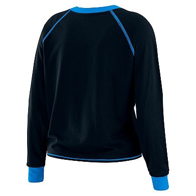 Women's WEAR by Erin Andrews Black/Blue Carolina Panthers Tie-Front Long Sleeve Top