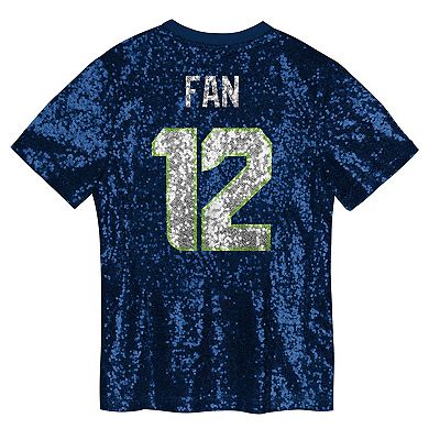Girls Youth 12 Fan College Navy Seattle Seahawks Sequin V-Neck Fashion Jersey