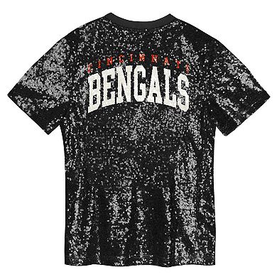 Girls Youth Black Cincinnati Bengals Wordmark Sequin V-Neck Top