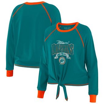 Women's WEAR by Erin Andrews Aqua/Orange Miami Dolphins Plus Size Tie-Front Long Sleeve Top