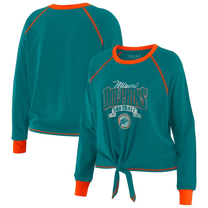 UPC 198297055978 product image for Women's WEAR by Erin Andrews Aqua/Orange Miami Dolphins Plus Size Tie-Front Long | upcitemdb.com