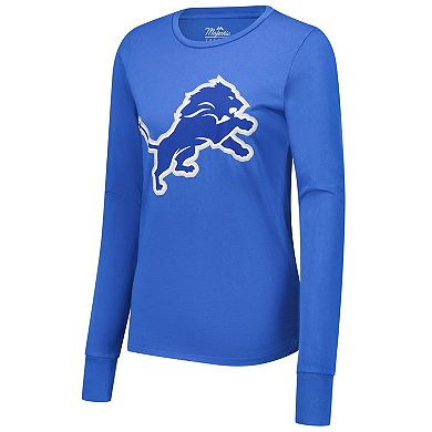 Women's Majestic Threads Amon-Ra St. Brown Blue Detroit Lions Player Name & Number Long Sleeve T-Shirt