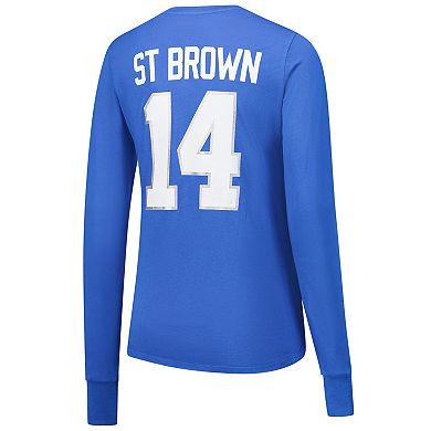 Women's Majestic Threads Amon-Ra St. Brown Blue Detroit Lions Player Name & Number Long Sleeve T-Shirt