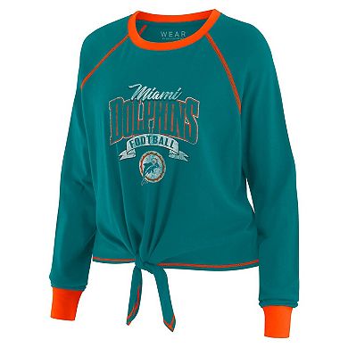 Women's WEAR by Erin Andrews Aqua/Orange Miami Dolphins Tie-Front Long Sleeve Top
