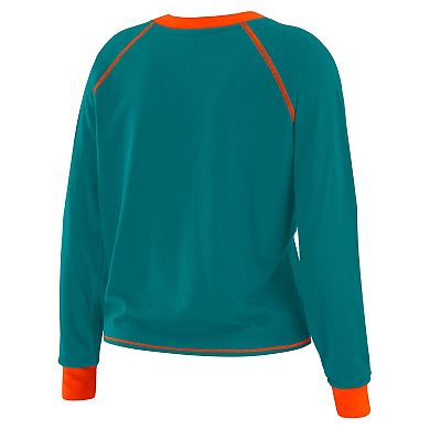Women's WEAR by Erin Andrews Aqua/Orange Miami Dolphins Tie-Front Long Sleeve Top