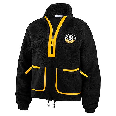 Women's WEAR by Erin Andrews Black Pittsburgh Steelers Polar Fleece Half-Zip Jacket
