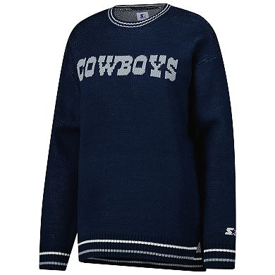 Women's Starter Navy Dallas Cowboys Oversized On the Ball Intarsia Knit Pullover Sweater