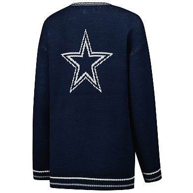 Women's Starter Navy Dallas Cowboys Oversized On the Ball Intarsia Knit Pullover Sweater