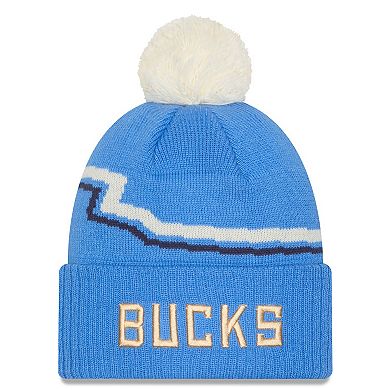 Men's New Era Blue Milwaukee Bucks 2024/25 City Edition Cuffed Knit Hat with Pom